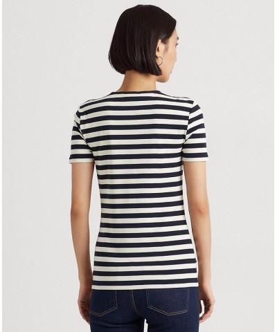 Petite Striped Crewneck T-Shirt Navy $35.45 Tops