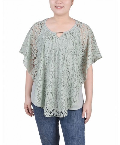 Petite Lace Poncho Top with Matching Tank Green $13.80 Tops