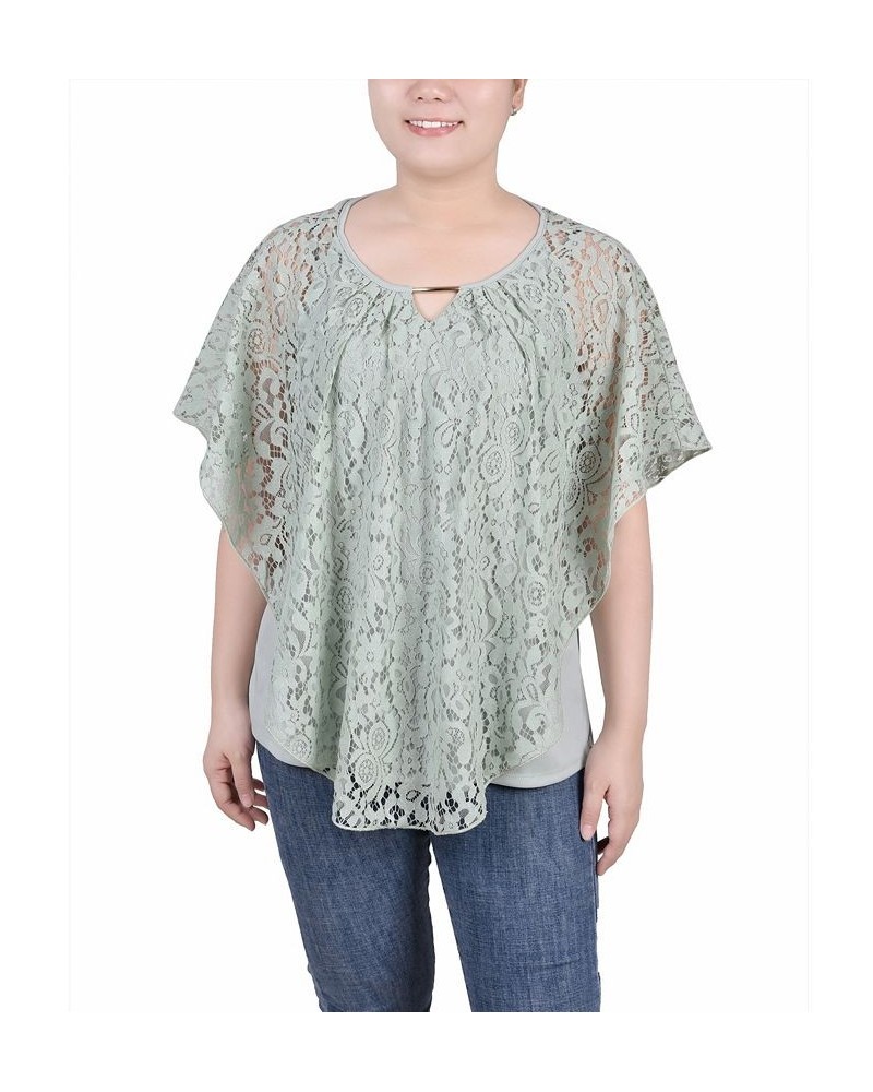 Petite Lace Poncho Top with Matching Tank Green $13.80 Tops