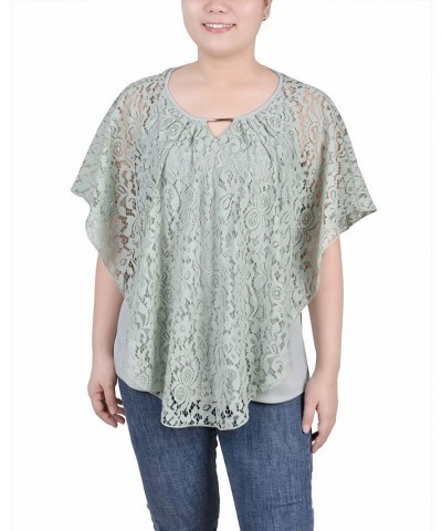 Petite Lace Poncho Top with Matching Tank Green $13.80 Tops