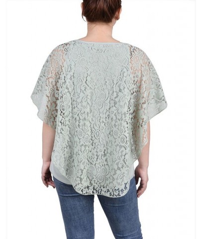 Petite Lace Poncho Top with Matching Tank Green $13.80 Tops