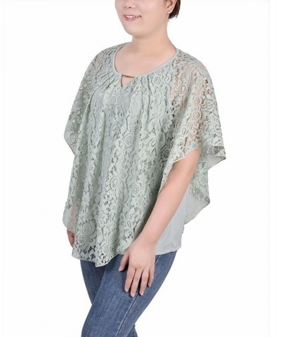 Petite Lace Poncho Top with Matching Tank Green $13.80 Tops