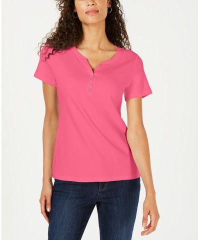 Petite Cotton Henley Top Steel Rose $9.50 Tops