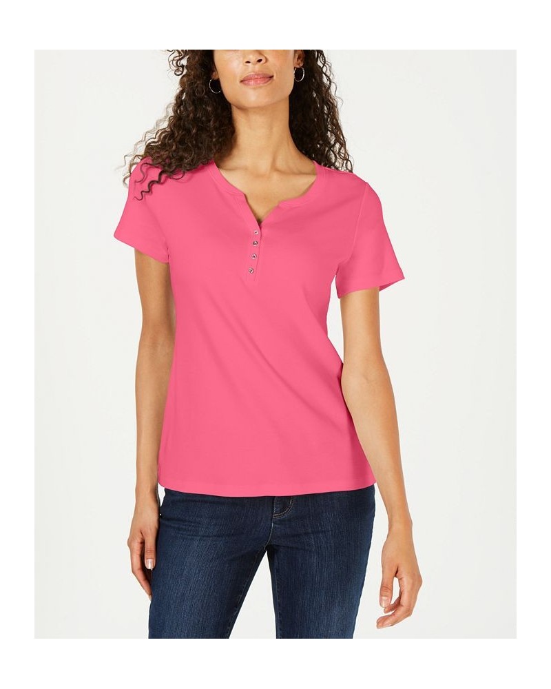 Petite Cotton Henley Top Steel Rose $9.50 Tops