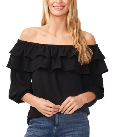 Women's Double-Ruffled Off-The-Shoulder Blouse Black $27.60 Tops