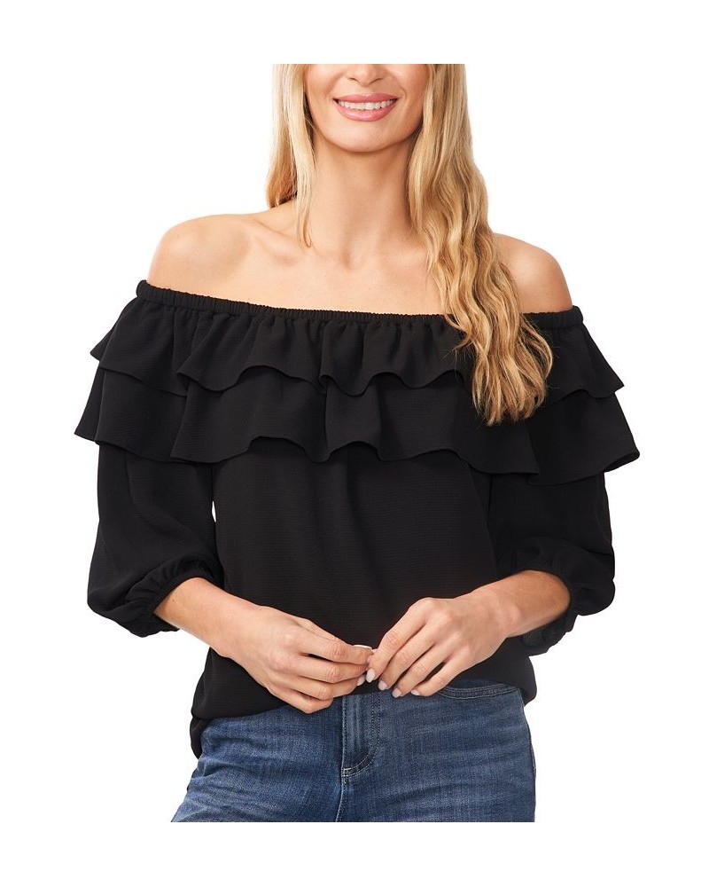 Women's Double-Ruffled Off-The-Shoulder Blouse Black $27.60 Tops