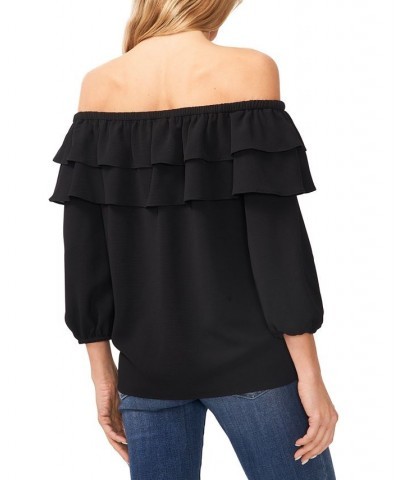 Women's Double-Ruffled Off-The-Shoulder Blouse Black $27.60 Tops