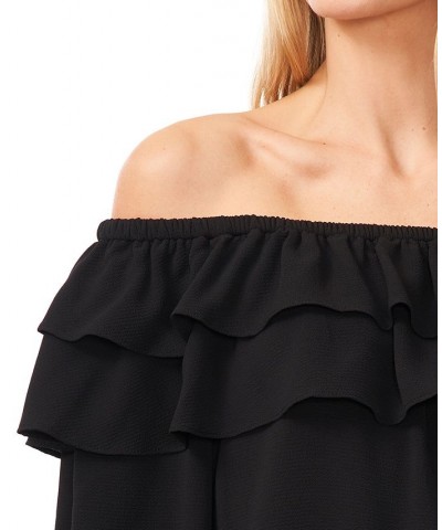 Women's Double-Ruffled Off-The-Shoulder Blouse Black $27.60 Tops