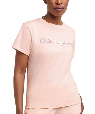 Women's Cotton Graphic Classic T-Shirt Pink $18.20 Tops