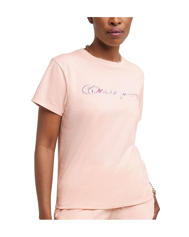 Women's Cotton Graphic Classic T-Shirt Pink $18.20 Tops