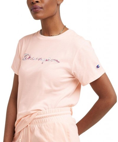 Women's Cotton Graphic Classic T-Shirt Pink $18.20 Tops