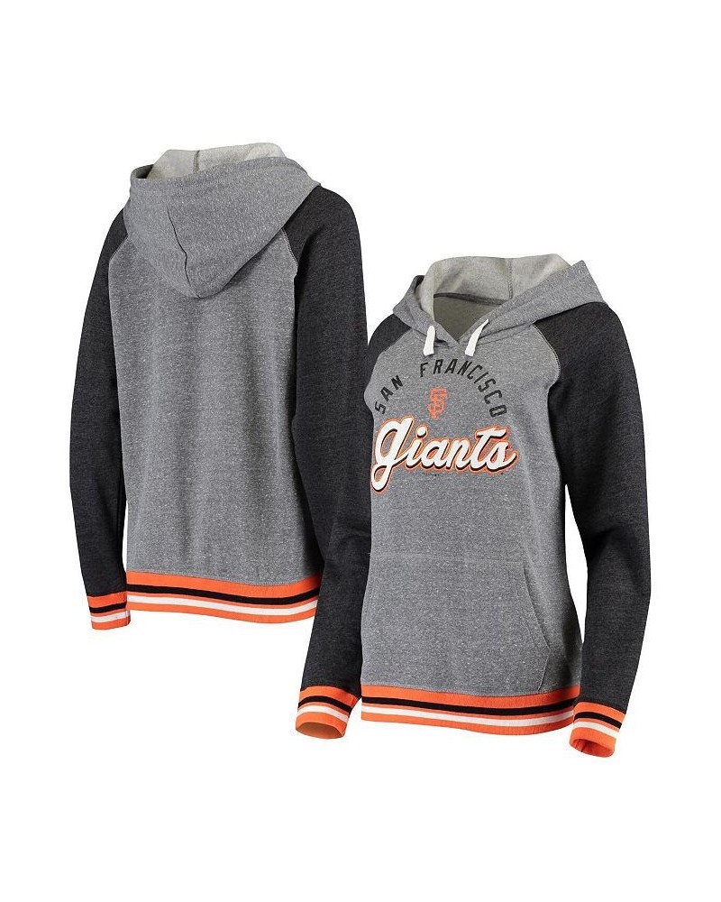 Women's Heathered Gray San Francisco Giants Cuff Tri-Blend Raglan Pullover Hoodie Heathered Gray $48.59 Sweatshirts