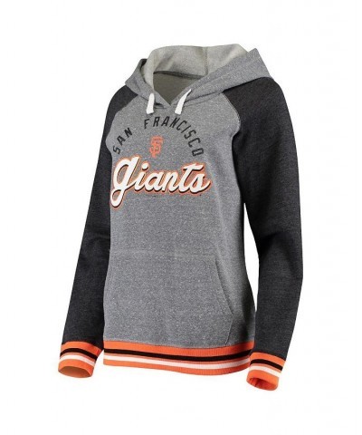 Women's Heathered Gray San Francisco Giants Cuff Tri-Blend Raglan Pullover Hoodie Heathered Gray $48.59 Sweatshirts