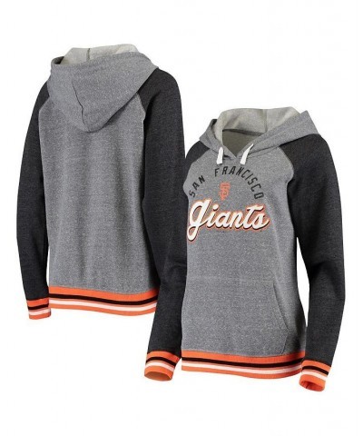 Women's Heathered Gray San Francisco Giants Cuff Tri-Blend Raglan Pullover Hoodie Heathered Gray $48.59 Sweatshirts