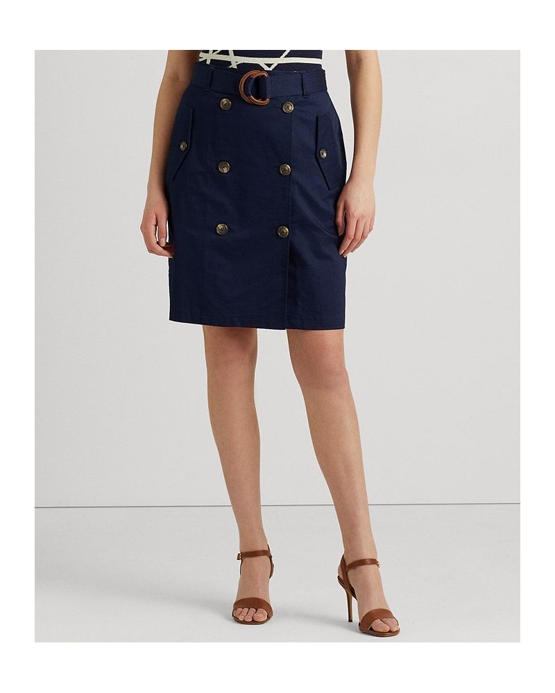 Women's Belted Micro-Sanded Twill Skirt Blue $65.10 Skirts