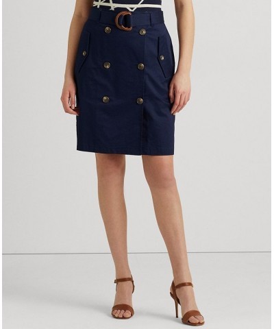 Women's Belted Micro-Sanded Twill Skirt Blue $65.10 Skirts