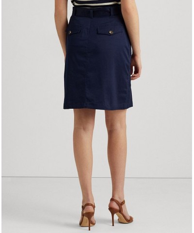 Women's Belted Micro-Sanded Twill Skirt Blue $65.10 Skirts