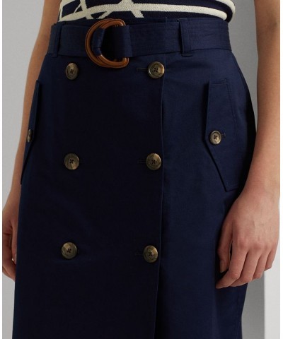 Women's Belted Micro-Sanded Twill Skirt Blue $65.10 Skirts