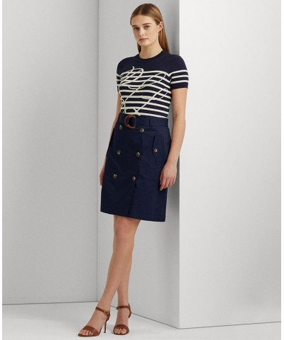 Women's Belted Micro-Sanded Twill Skirt Blue $65.10 Skirts