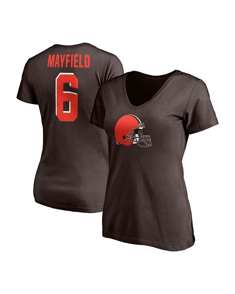 Women's Baker Mayfield Brown Cleveland Browns Player Icon Name and Number V-Neck T-shirt Brown $23.93 Tops