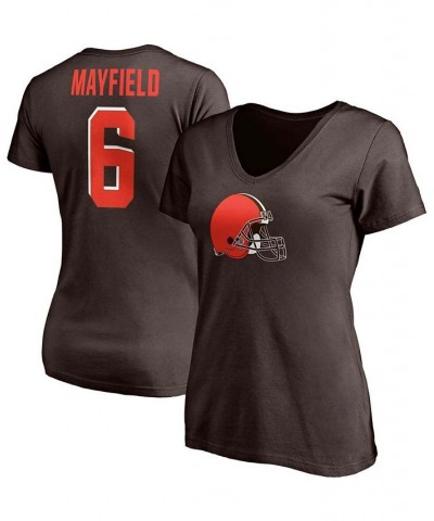 Women's Baker Mayfield Brown Cleveland Browns Player Icon Name and Number V-Neck T-shirt Brown $23.93 Tops