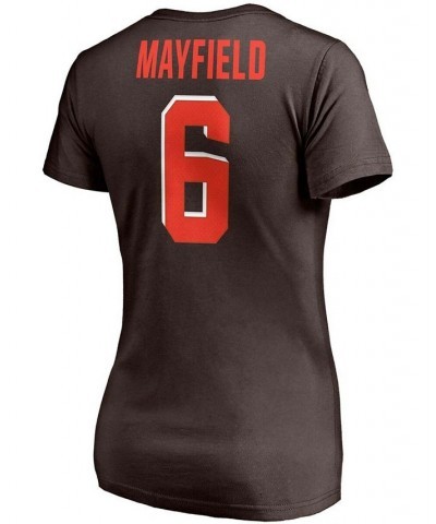 Women's Baker Mayfield Brown Cleveland Browns Player Icon Name and Number V-Neck T-shirt Brown $23.93 Tops