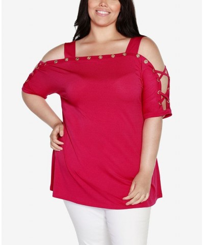 Plus Size Cold Shoulder Top Raspberry Beret $21.19 Tops