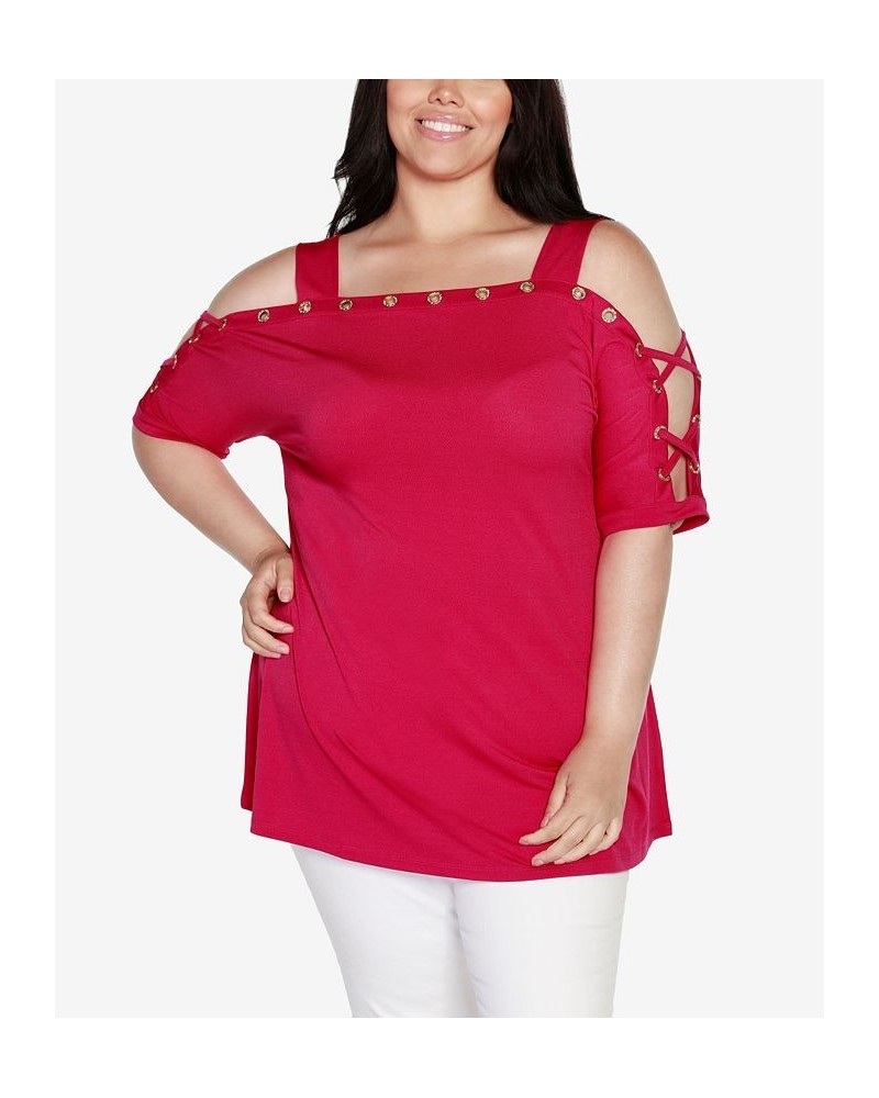 Plus Size Cold Shoulder Top Raspberry Beret $21.19 Tops