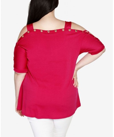 Plus Size Cold Shoulder Top Raspberry Beret $21.19 Tops