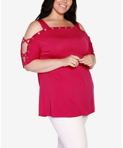 Plus Size Cold Shoulder Top Raspberry Beret $21.19 Tops