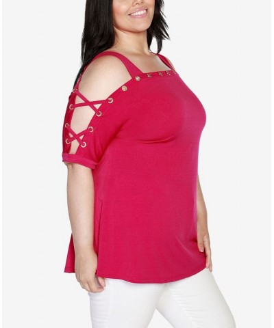 Plus Size Cold Shoulder Top Raspberry Beret $21.19 Tops