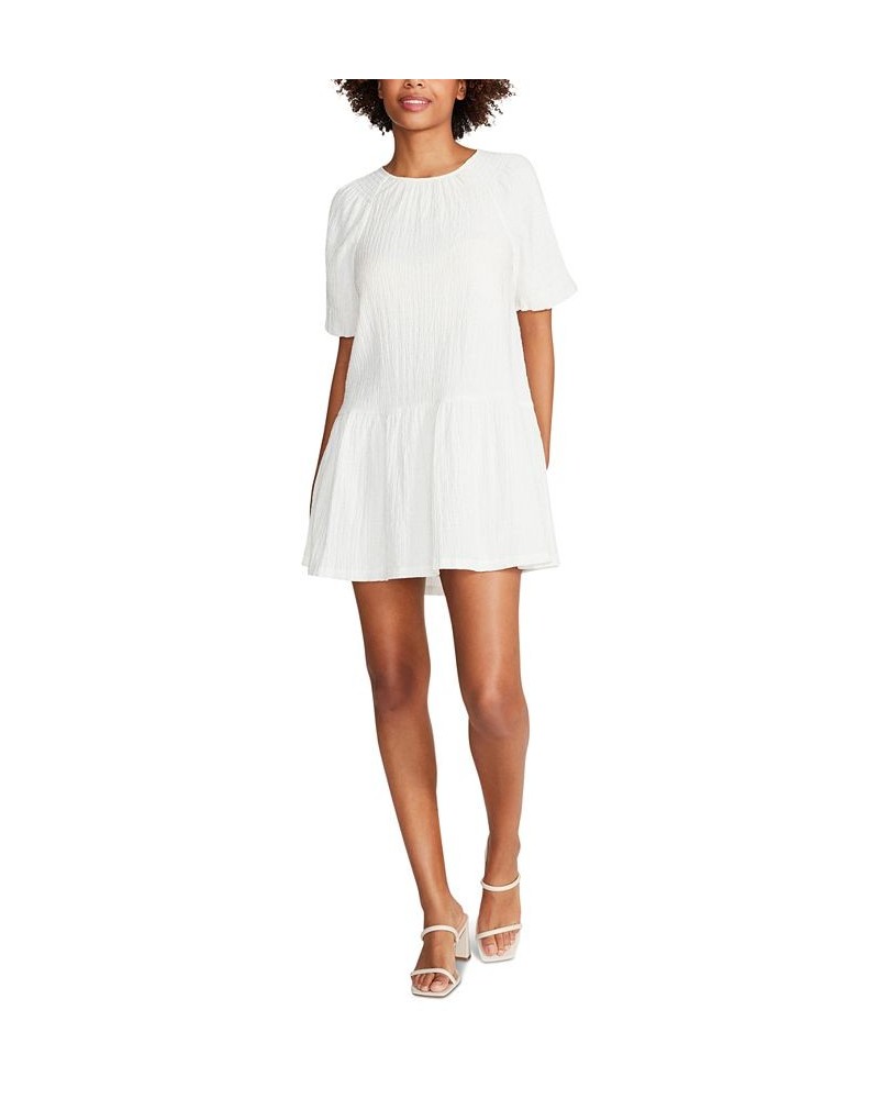 Women's Abrah Textured Puff-Sleeve A-Line Dress White $48.95 Dresses