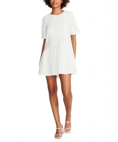 Women's Abrah Textured Puff-Sleeve A-Line Dress White $48.95 Dresses