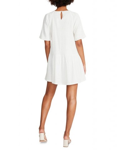 Women's Abrah Textured Puff-Sleeve A-Line Dress White $48.95 Dresses