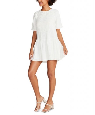 Women's Abrah Textured Puff-Sleeve A-Line Dress White $48.95 Dresses