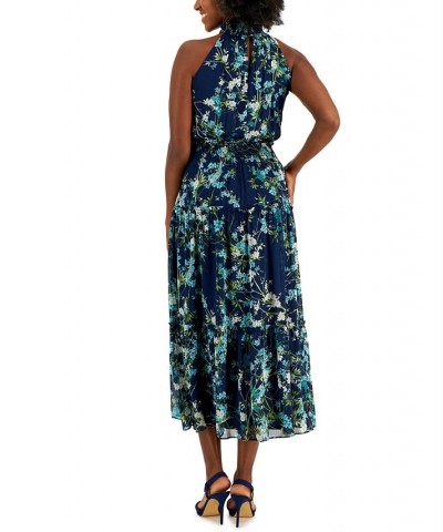 Serena Printed Chiffon Smocked-Detail Maxi Dress Navy/cerulean $46.92 Dresses