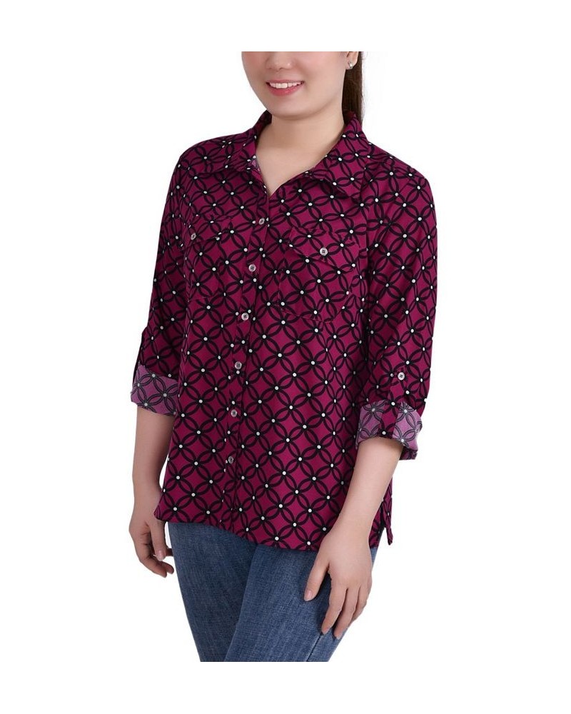 Women's 3/4 Roll Tab Shirt with Pockets Festive Fuchsia, Black Iconic $16.32 Tops