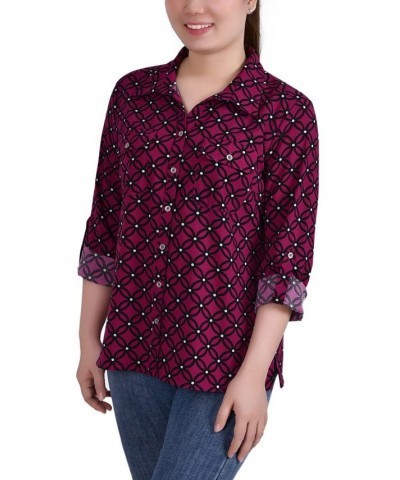 Women's 3/4 Roll Tab Shirt with Pockets Festive Fuchsia, Black Iconic $16.32 Tops