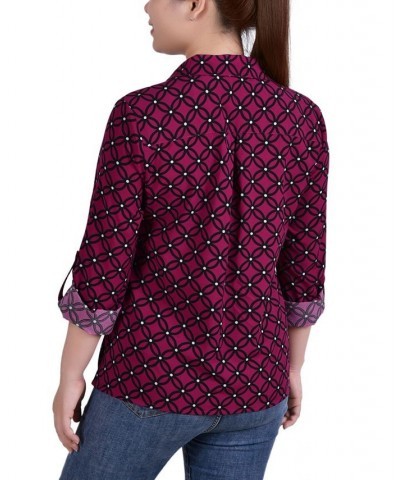 Women's 3/4 Roll Tab Shirt with Pockets Festive Fuchsia, Black Iconic $16.32 Tops