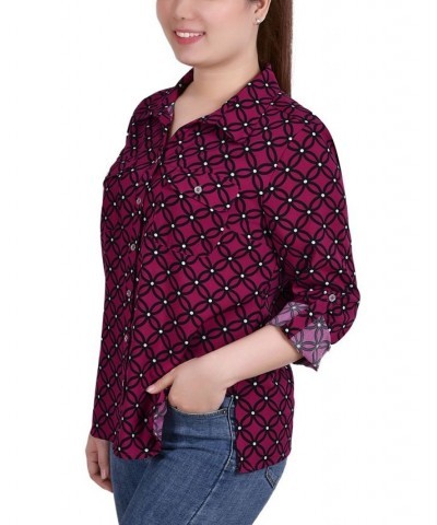 Women's 3/4 Roll Tab Shirt with Pockets Festive Fuchsia, Black Iconic $16.32 Tops