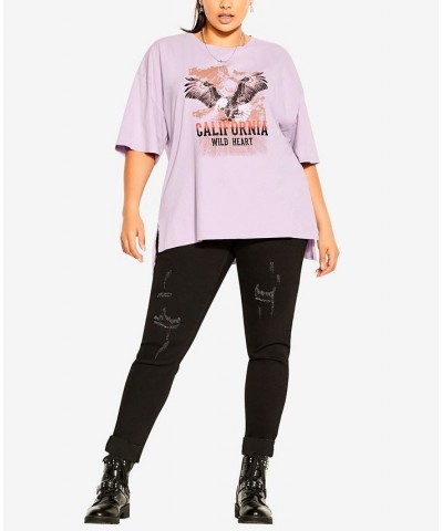 Trendy Plus Size Downtown Eagle Crew Neck T-shirt Washed Lilac $25.85 Tops