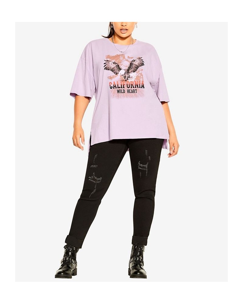 Trendy Plus Size Downtown Eagle Crew Neck T-shirt Washed Lilac $25.85 Tops