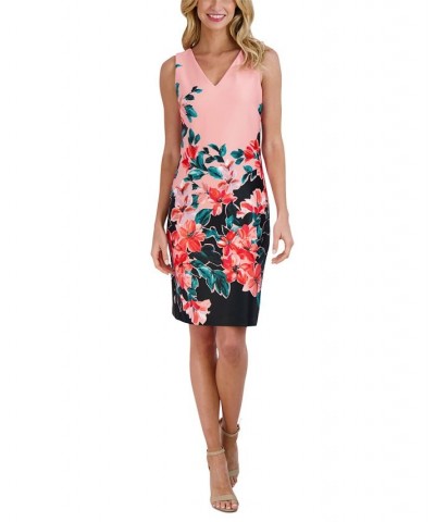 Women's Floral-Print V-Neck Sheath Dress Coral Multi $60.63 Dresses