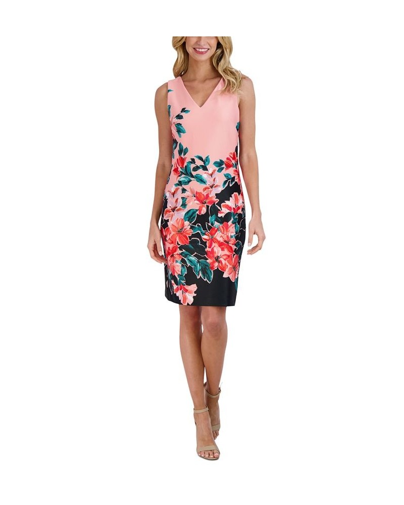 Women's Floral-Print V-Neck Sheath Dress Coral Multi $60.63 Dresses