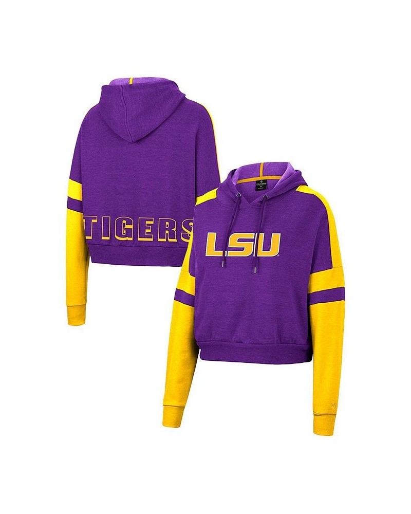 Women's Purple LSU Tigers Throwback Stripe Arch Logo Cropped Pullover Hoodie Purple $30.59 Sweatshirts