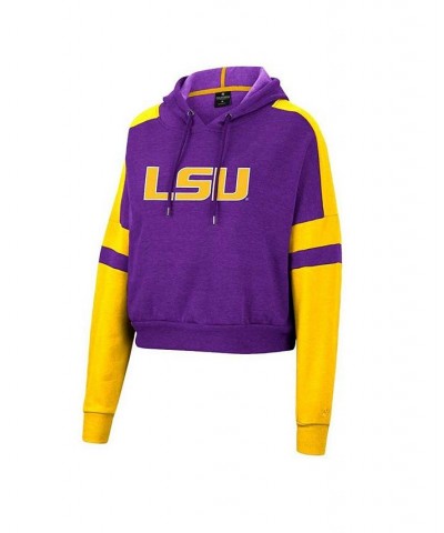 Women's Purple LSU Tigers Throwback Stripe Arch Logo Cropped Pullover Hoodie Purple $30.59 Sweatshirts