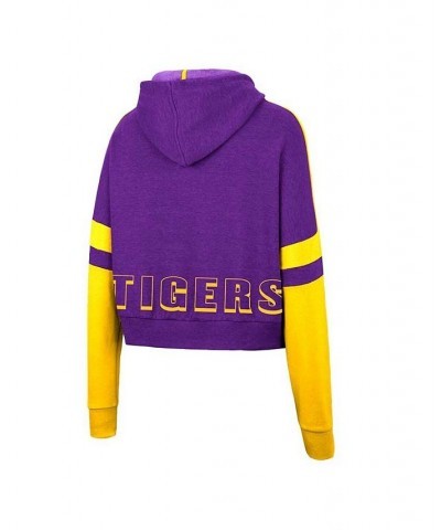 Women's Purple LSU Tigers Throwback Stripe Arch Logo Cropped Pullover Hoodie Purple $30.59 Sweatshirts