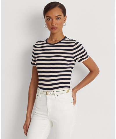 Women's Striped Stretch Cotton T-Shirt French Navy/pale Pink $28.50 Tops