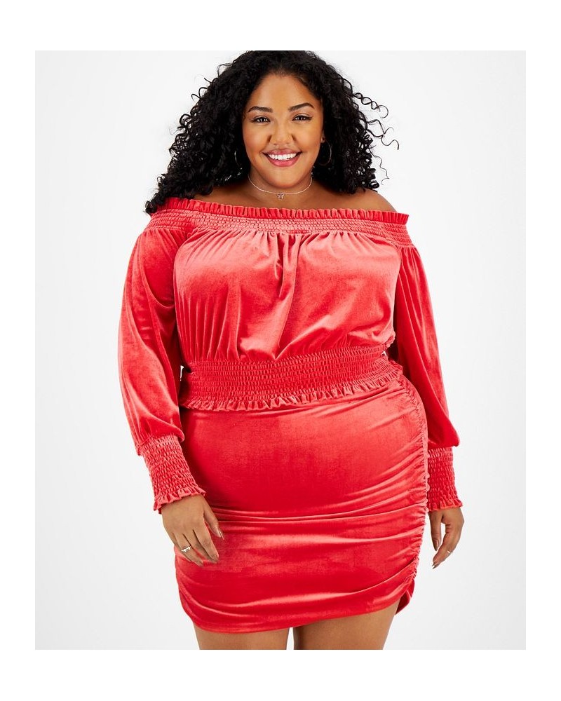 Plus Size Long Sleeve Off The Shoulder Top Red $13.35 Tops