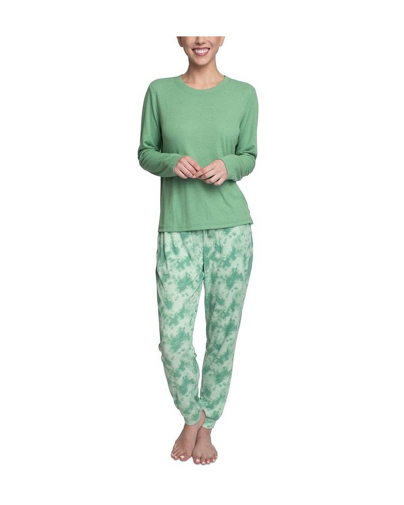 Women's Supersoft Ribbed Pajama Set Green $26.88 Sleepwear